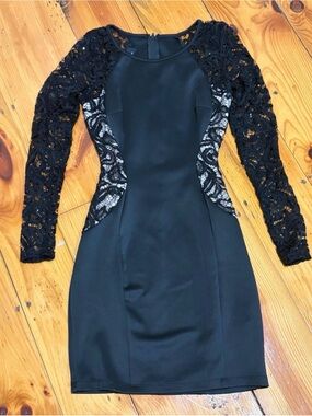 BCX Black Lace-Trim Long Sleeve Bodycon Dress